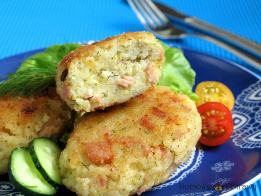 Kotlety ryżowe z szynką i żółtym serem Kotlety ryżowe z szynką i żółtym serem