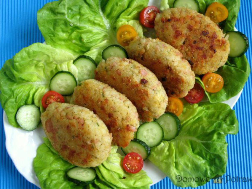 Kotlety ryżowe z szynką i żółtym serem Kotlety ryżowe z szynką i żółtym serem