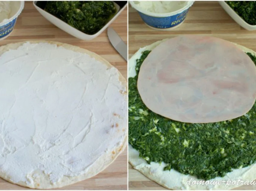 Mini tortille ze szpinakiem, szynką i ricottą Mini tortille ze szpinakiem, szynką i ricottą